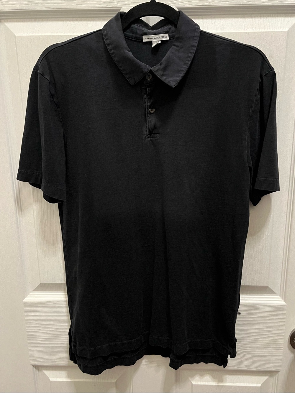 Distressed James Perse Black Short-Sleeve Polo